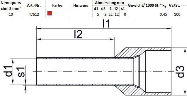 Klauke 476/12 Aderendhülse isoliert, 10 mm², rot