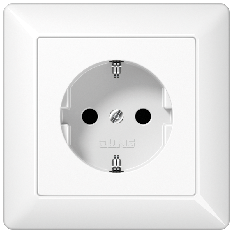 Jung AS1520KIWW Schutzkontakt-Steckdose, 16 A 250 V ~, SAFETY+, mit Rahmen, Duroplast, Serie AS, alpinweiß