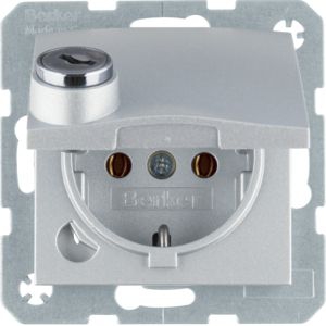 Berker 47631404 Schutzkontakt-Steckdose mit Klappdeckel, Steckklemmen und Schloss, S.1/B.x, alu matt