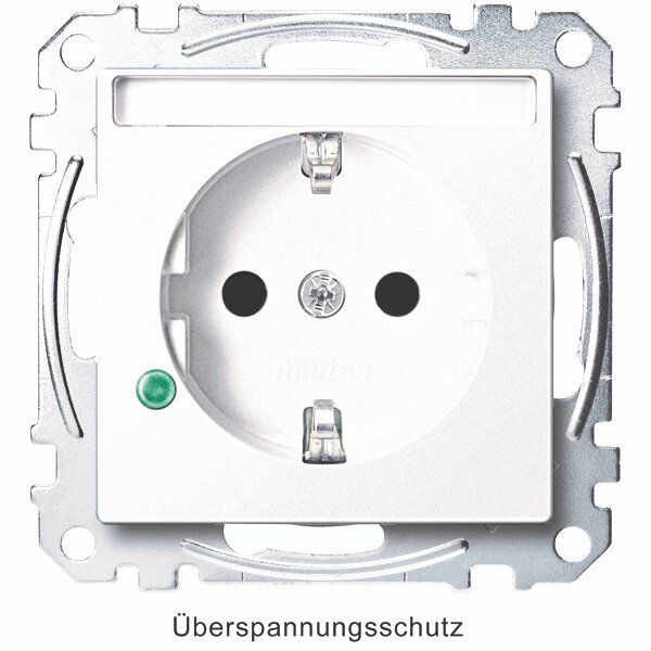 Merten MEG2305-0419 Schutzkontakt-Steckdose mit Überspannungschutz und Schriftfeld, Berührungsschutz, Steckklemmen, System M, polarweiß
