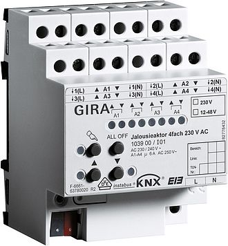 Gira 103900 Jalousieaktor 4-fach 230V AC/12-48V DC mit Handbetätigung
