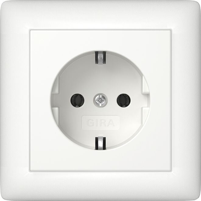 Gira 444027 Schutzkontakt-Steckdose mit Vollplatte für Einzelmontage , Standard 55, reinweiß seidenmatt