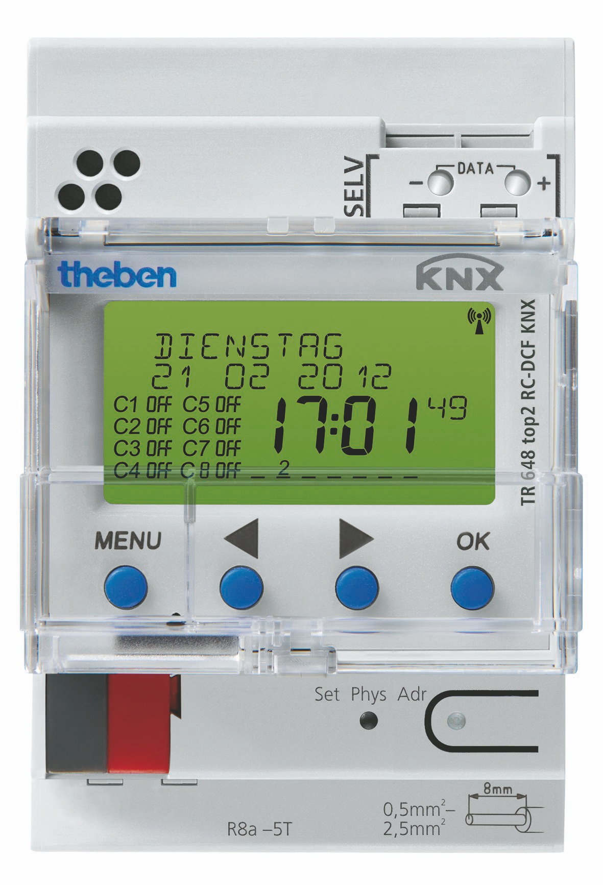 Theben 6489210 TR 648 top2 RC-DCF KNX Jahreszeitschaltuhr mit Astroprogramm, RC fähig, 8 Kanal