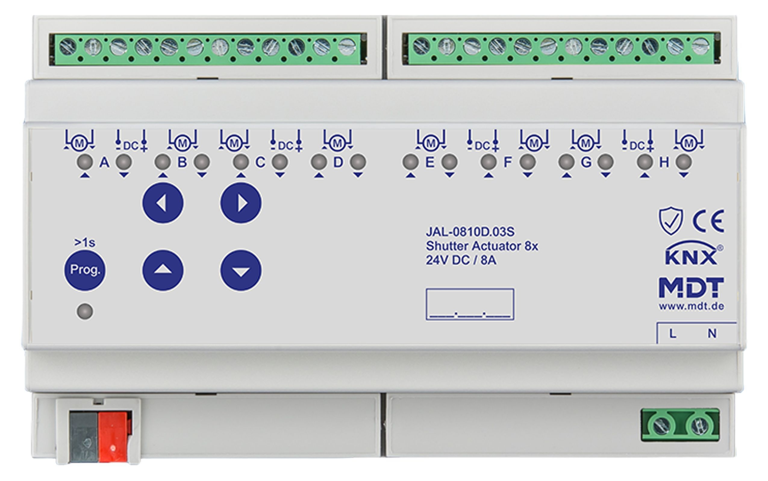 MDT JAL-0810D.03S KNX Jalousieaktor 8-fach, 8TE REG, 8 A, 24 V DC