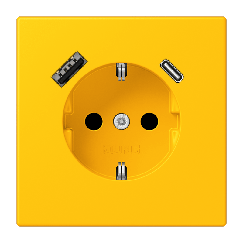 Jung LC152015CA263 Schutzkontakt-Steckdose mit USB-Ladegerät Typ AC, Safety+, Les Couleurs® 4320W, le jaune vif