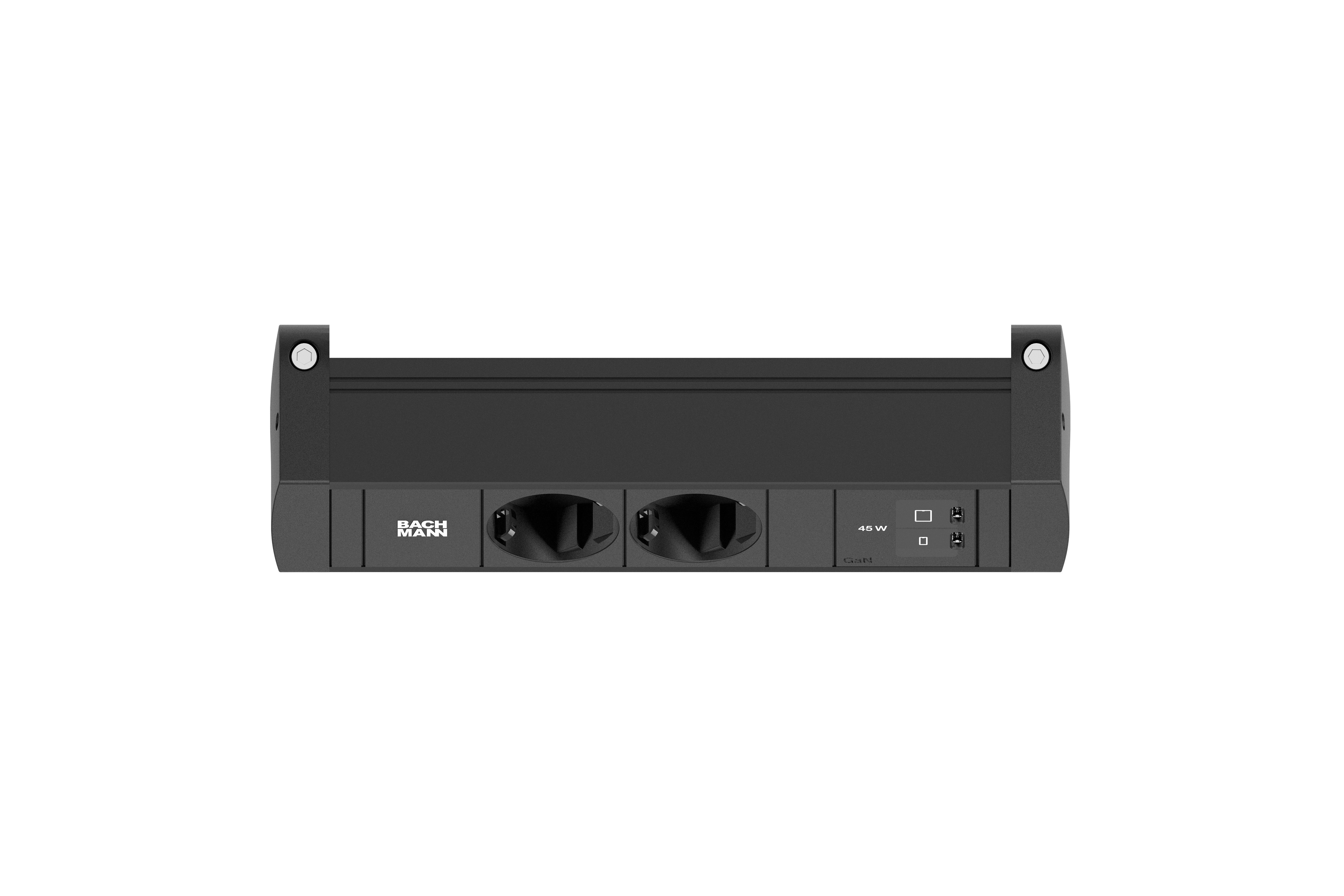 Bachmann BM0028981 Steckdosenleiste DESK STYLE, 2x Schutzkontaktsteckdose, 1x USB C/C 45 W, 0,2 m GST18, mit Haltewinkel, schwarz
