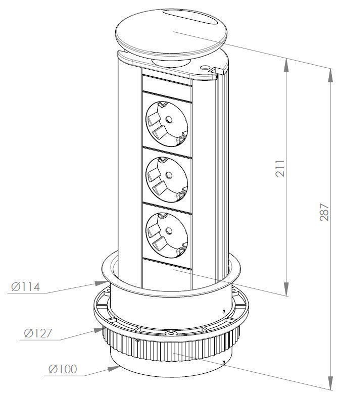 159310021600 EVOline Port mit 3 Steckdosen, silber/ Edelstahl