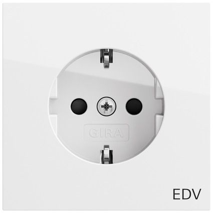 Gira 446170 Schutzkontakt-Steckdose Aufdruck EDV + erhöhtem Berührungsschutz (Safety Plus) , Flächenschalter, reinweiß glänzend