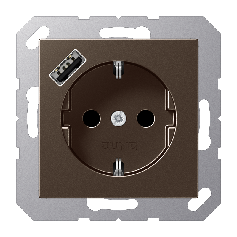 Jung A1520-18AMO SCHUKO®-Steckdose 16 A, mit USB-Ladegerät 1 x Typ A, SAFETY+, Serie A, mokka