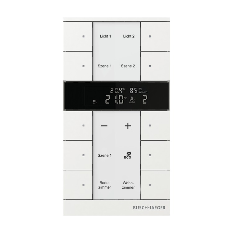 Busch-Jaeger SBC-F-10.0.11-884 Raumtemperaturregler mit VOC/Feuchte-Sensor und Bedienfunktion, 10-fach, studioweiß matt, Busch-Tenton®