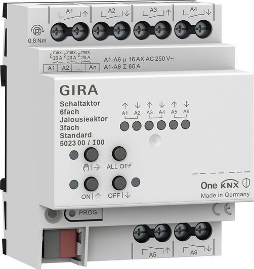 Gira 502300 Schaltaktor 6-fach 16 A / Jalousieaktor 3-fach 16 A Standard für Gira One und KNX