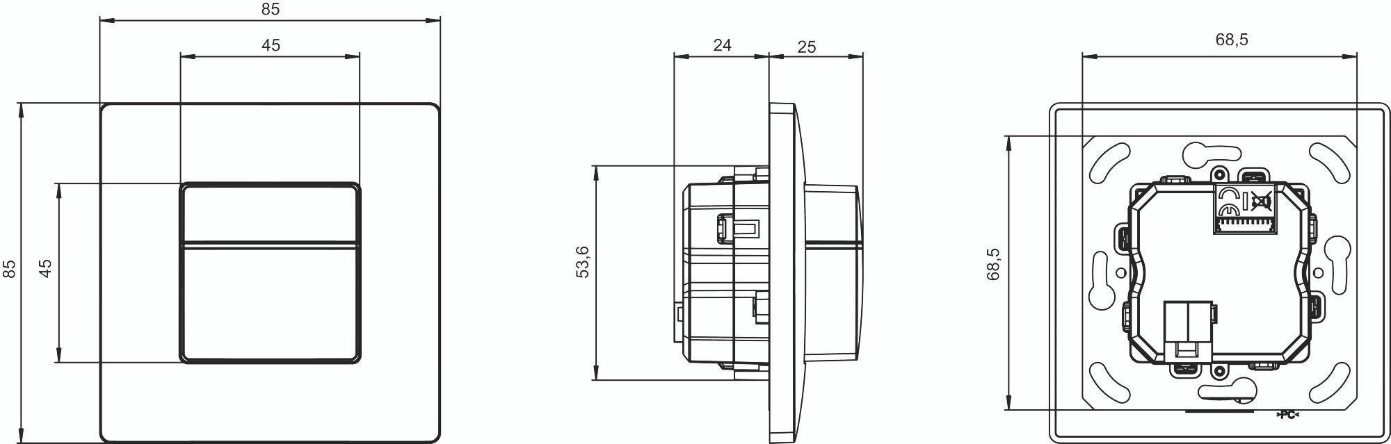 Theben 2069658 theMura P180 2.20 KNX UP WH Präsenzmelder Wandmontage UP, Erfassungsbereich 16x10 m, 2 x Licht, 2 x HKL, Montagehöhe 2,2 m