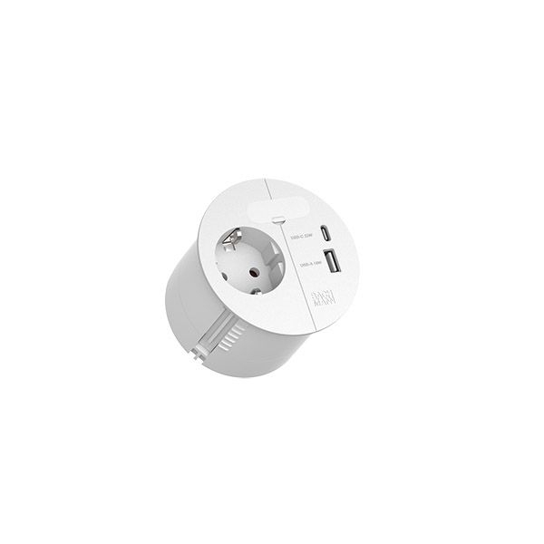 Bachmann 938.303 LOOP IN CHARGE, 1x Schutzkontaktsteckdose, 1x USB A/C 22 W, 1x Kabeldurchlass, 0,2 m GST18, weiß