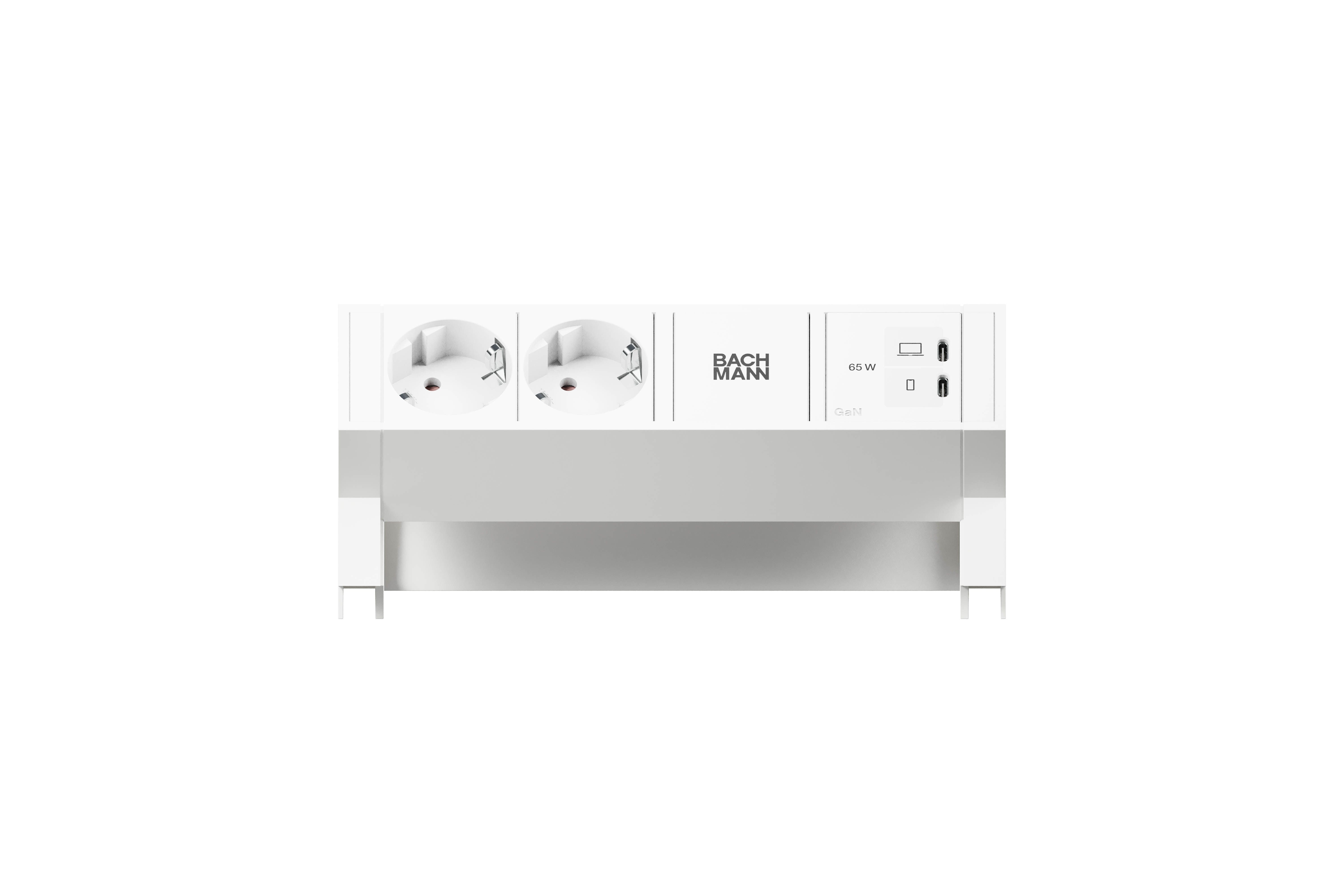 Bachmann BM0022040 Steckdosenleiste DESK2, 2x Schutzkontaktsteckdose, 1x USB C/C 65 W, 0,2 m GST18, inklusive Haltewinkel, weiß