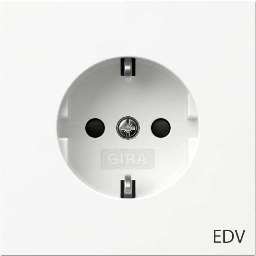 Gira 446170 Schutzkontakt-Steckdose Aufdruck EDV + erhöhtem Berührungsschutz (Safety Plus) , Flächenschalter, reinweiß glänzend