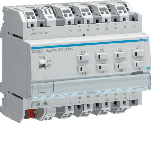 Hager TXA608D Schalt-/Jalousieaktor 8/4-fach KNX easy, 16A, C-Last