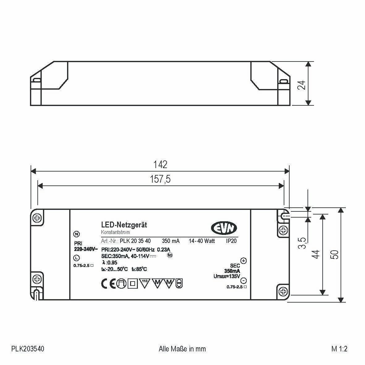EVN PLK203540 NG 350mA, 14-40W, IP20