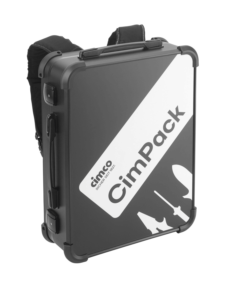 Cimco 17 3010 CimPack Electric mit 13 Werkzeugen, Kombination aus Rucksack und Werkzeugkoffer, schwarz, Aluminium