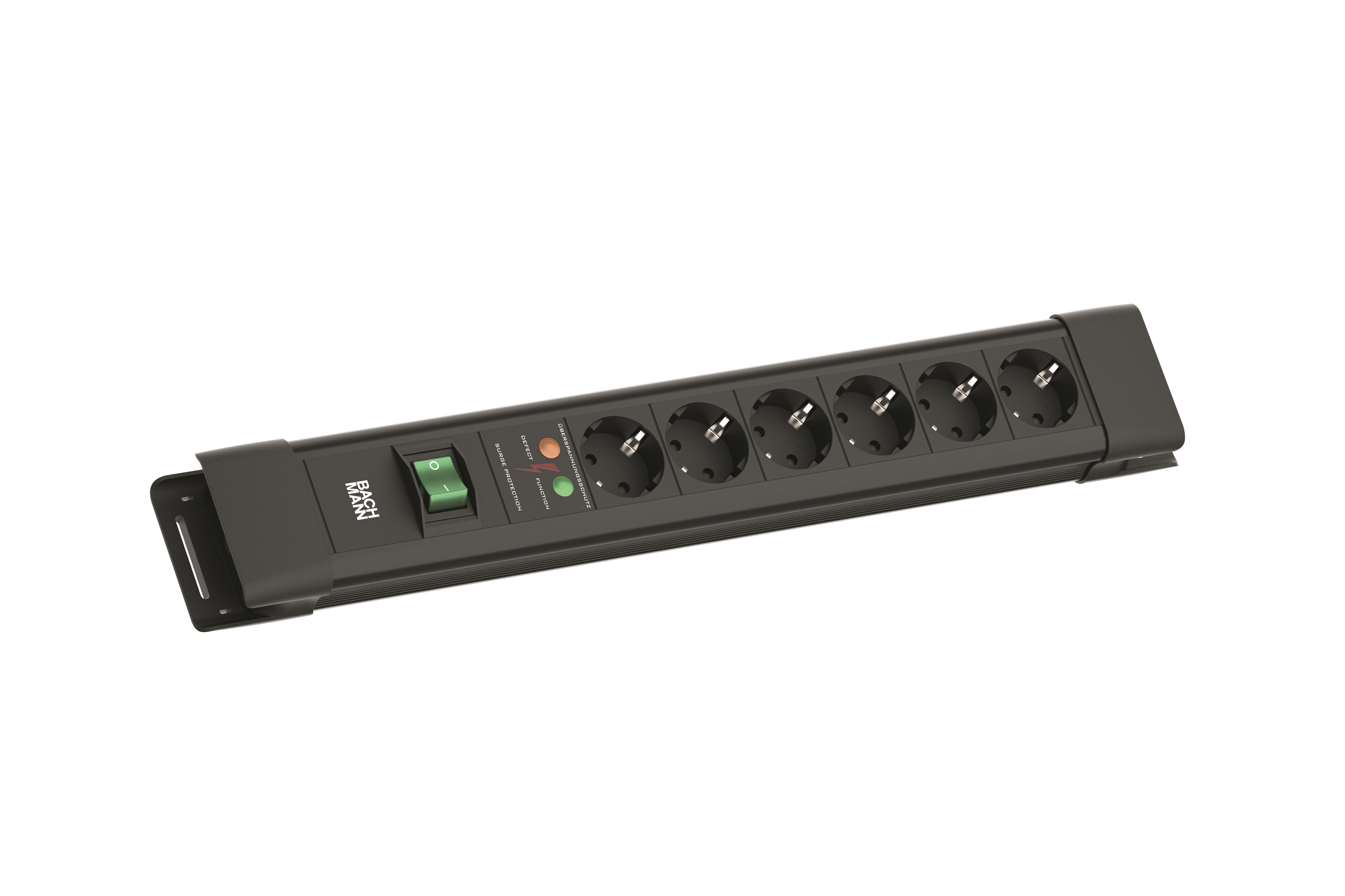 Bachmann BM005911 Steckdosenleiste CONNECTUS, 6x Schutzkontaktsteckdose, 1x Überspannungschutz, 1x Schalter, 2,0 m Schutzkontaktwinkelstecker, schwarz
