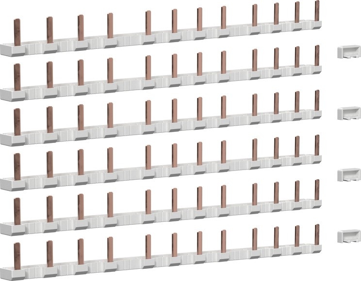 Gira 831400 Set Phasenschienen 1-polig für Schaltaktor 24-fach / Jalousieaktor 12-fach, für Gira One und KNX, 6 Stück Phasenschienen 1-polig, 4 Stück Endkappen