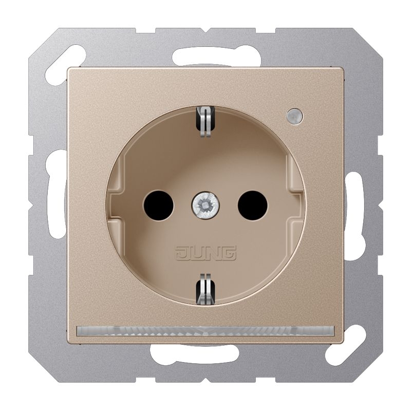 Jung A1520-OCHLNW Schutzkontakt-Steckdose mit LED-Orientierungslicht, Safety +, Thermoplast lackiert, Serie A, champagner