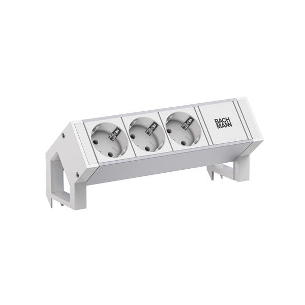 Bachmann 937.406 Steckdosenleiste DESK2, 3x Schutzkontaktsteckdose, 0,2 m GST18, inklusive Haltewinkel, aluminium/weiß