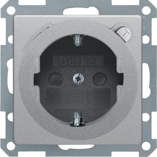 Berker 47086084 Schutzkontakt-Steckdose mit FI-Schutzschalter und erhöhtem Berührungsschutz, Q.x, aluminium samt