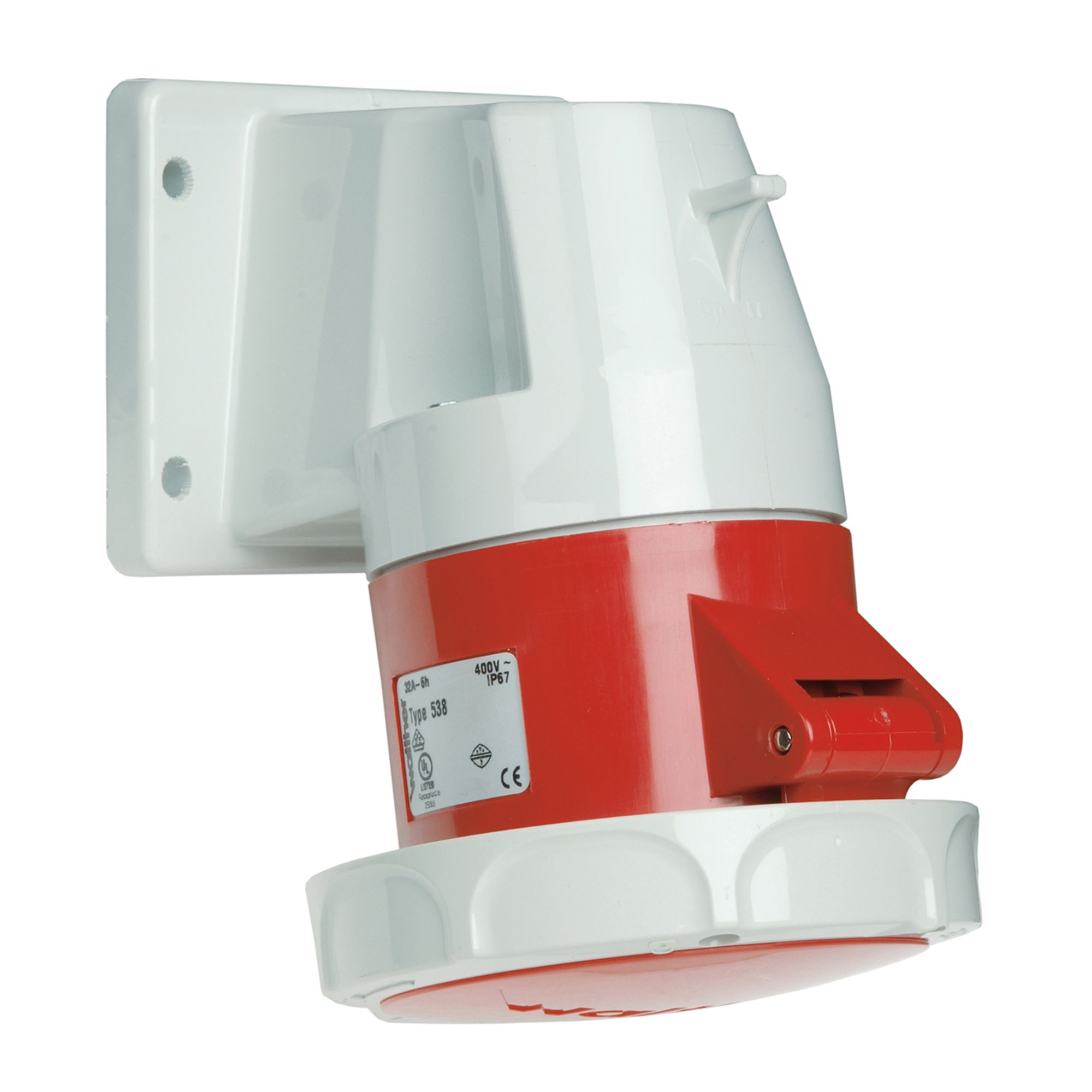 Walther Werke 538 Wasserdichte Anbaudose schräg 32A 5P 6h mit angeschraubtem Flanschgehäuse 75x90mm