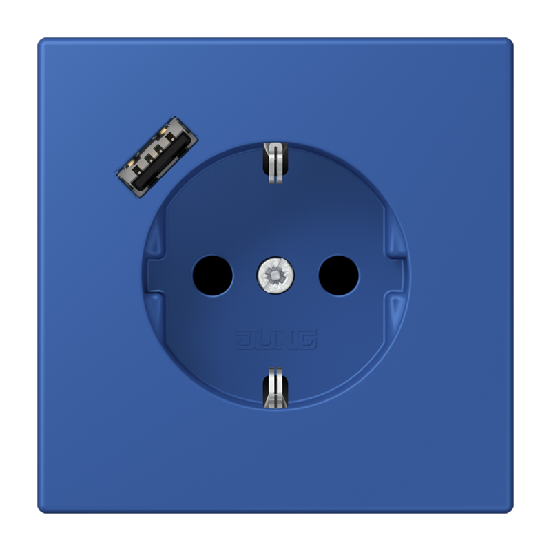 Jung LC152018A253 Schutzkontakt-Steckdose mit USB-Ladegerät Typ A, Safety+, Les Couleurs® 4320K, bleu outremer 59