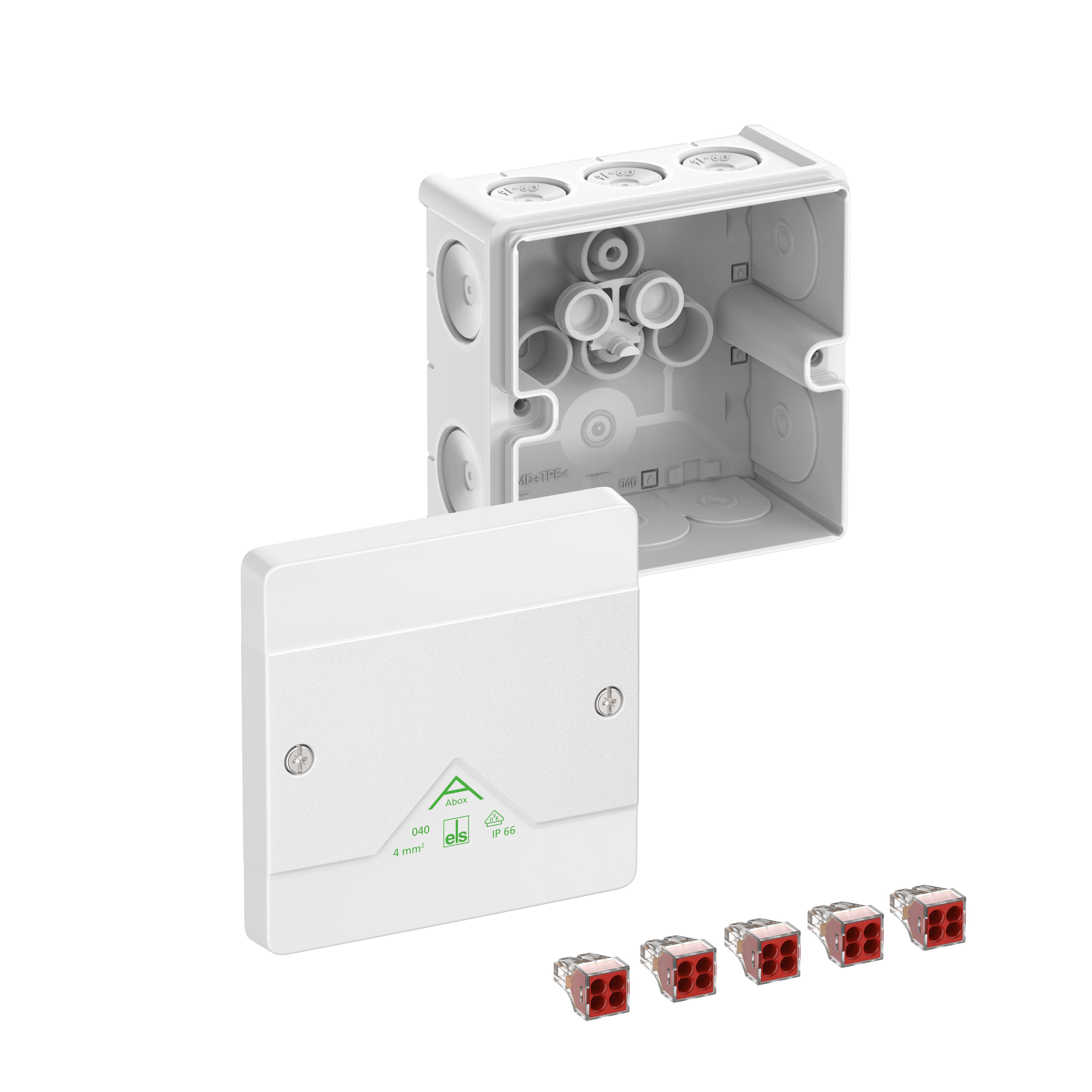 Spelsberg 80412001 Abzweigkasten, Schutzart IP66, max. Leiterquerschnitt 4mm², Schlagfestigkeit IK07, Schutzklasse II, Ui 400V AC, Ui 400V DC, DLG, VDE, halogenfrei