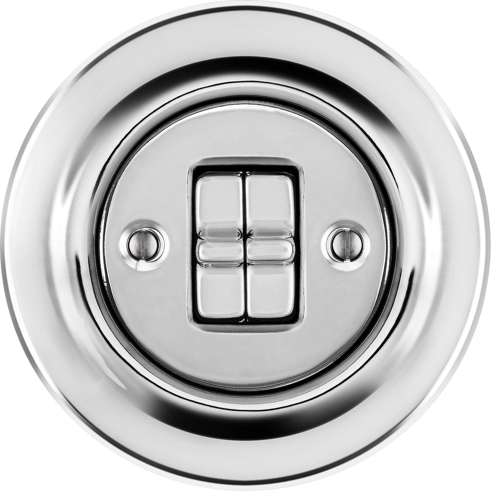 Katy Paty ARGENTUM Porzellan-Kippschalter schmal 2-fach, Wechsel/Wechsel, silber