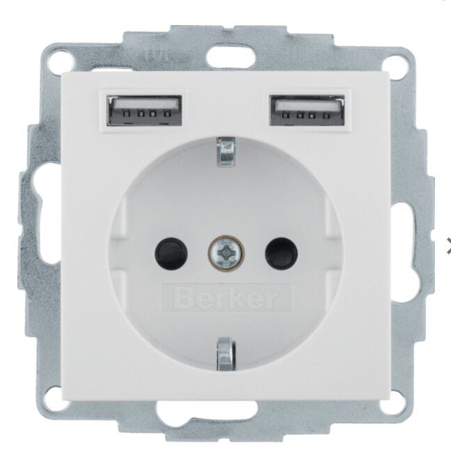 Berker 48038982 Schutzkontakt-Steckdose / USB A-A, S.1, weiß glänzend