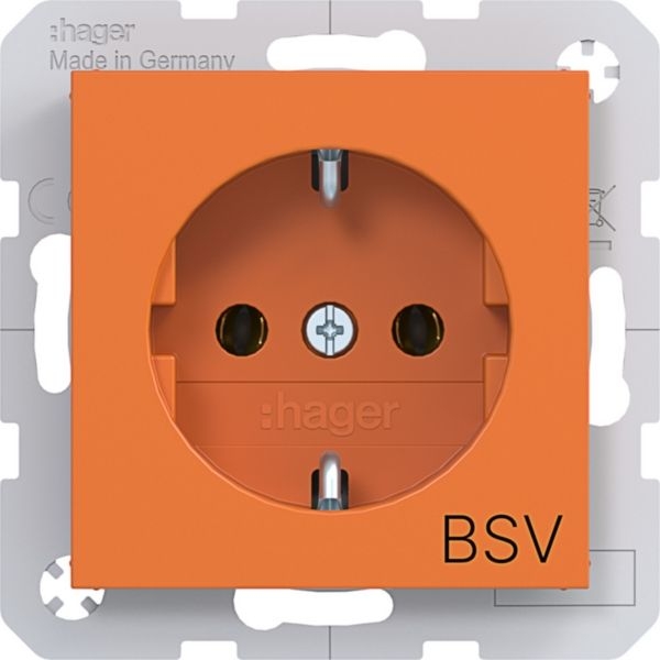 Hager WAS1133AP Schutzkontaktsteckdose mit Aufdruck BSV, Steckklemmen, A.x/C.x, orange glänzend