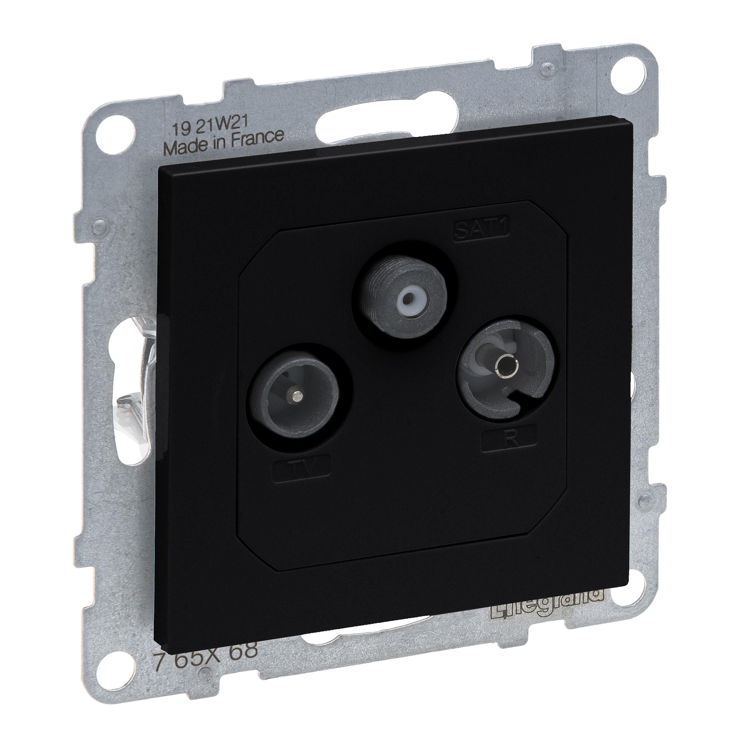 Legrand 765368 SEANO Durchgangsdose TV-R-SAT, HD-TV, Anschlussdämpfung: 14 dB, schwarz lackiert