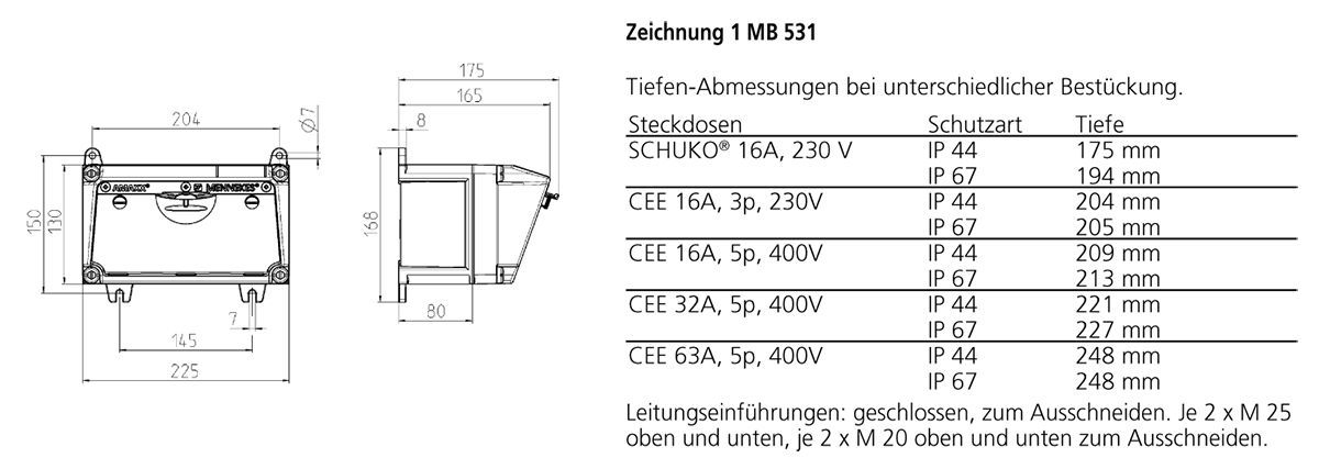 Mennekes 910005 AMAXX Steckdosen-Kombination, IP44, 3x Schutzkontakt