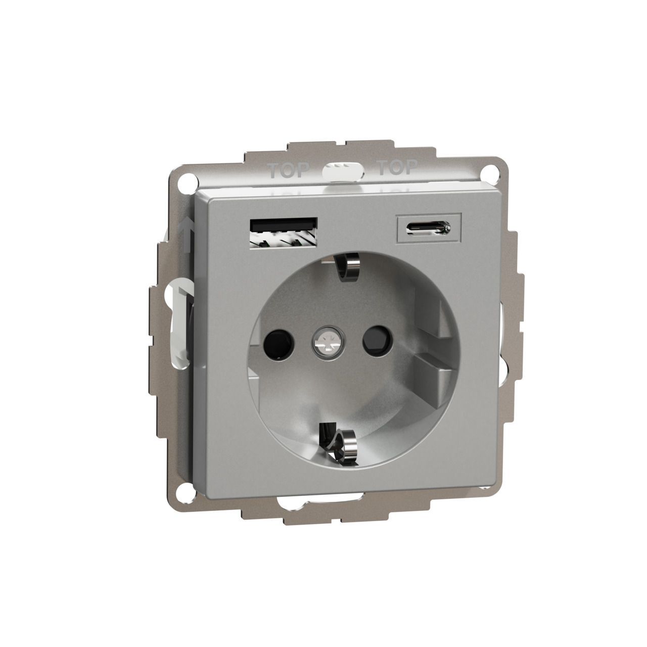 Merten MEG2367-0460 Schutzkontakt Steckdose mit USB Ladegerät Typ A und Typ C / 3,0 A, System M, Aluminium