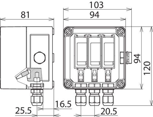 Dehn + Söhne 900910 Überspannungsableiter Typ 2 DEHNcube im Gehäuse IP65 f. PV-Anl. 1MPP b. 1000V DC