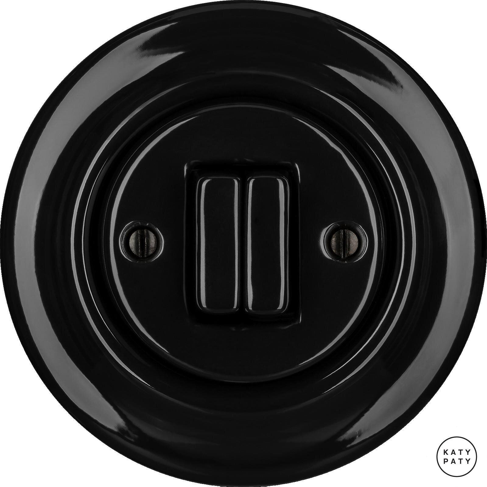 Katy Paty NIGRA Porzellan-Lichtschalter, 2-fach, Serie, schwarz gl.