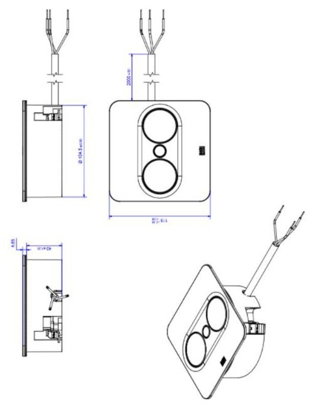 Bachmann 946.201 Steckdoseneinheit TWIST 2, 2x Schutzkontaktsteckdose, 2,0 m Aderendhülsen und Montagestecker, eckig, weiß matt