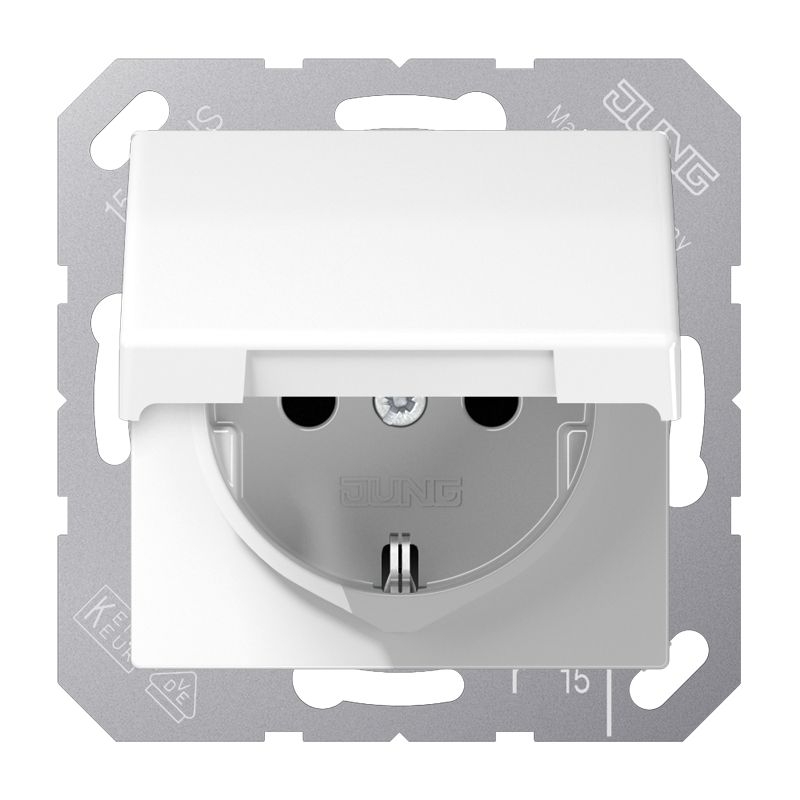 Jung SPAS1520XKIKLWW Schutzkontakt-Steckdose, ohne Krallen, SAFETY+, Klappdeckel, mit nicht geerdetem Tragring, Duroplast antimikrobiell, Serie AS, alpinweiß