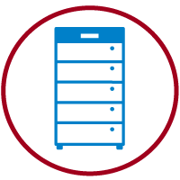 Blaues PV-Speicher-Icon in einem roten Kreis