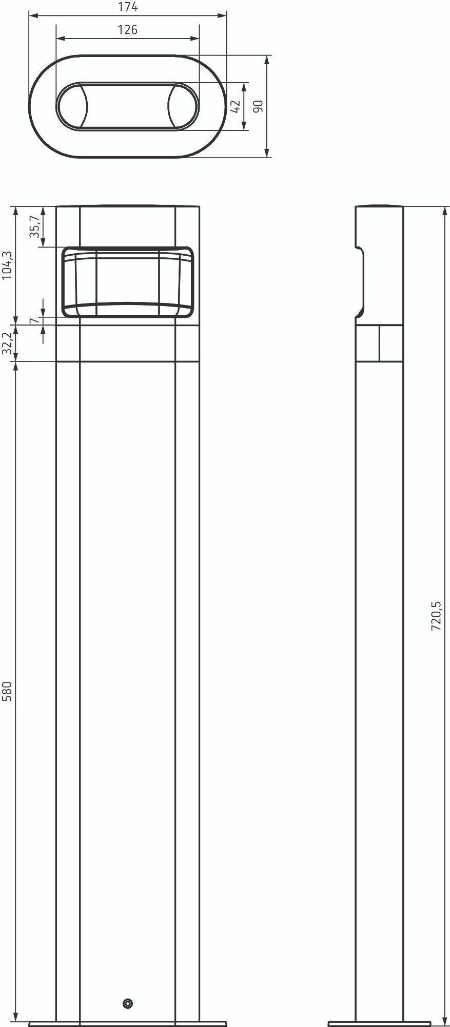 Theben 1020907 theLeda D B plus S AL LED-Poller-Leuchte (lang) mit Bewegungsmelder und Steckdose für Bodenmontage, 8,5 Watt, aluminium