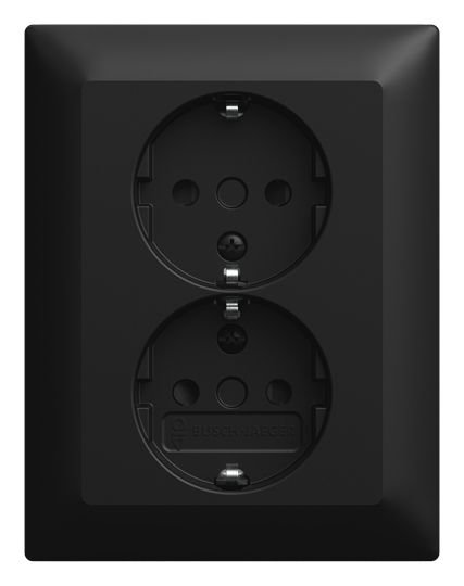 Busch-Jaeger 202 EUJB-915 Schutzkontakt-Doppelsteckdose Safety+, mit Komplettabdeckung, Busch-balance SI, schwarz matt