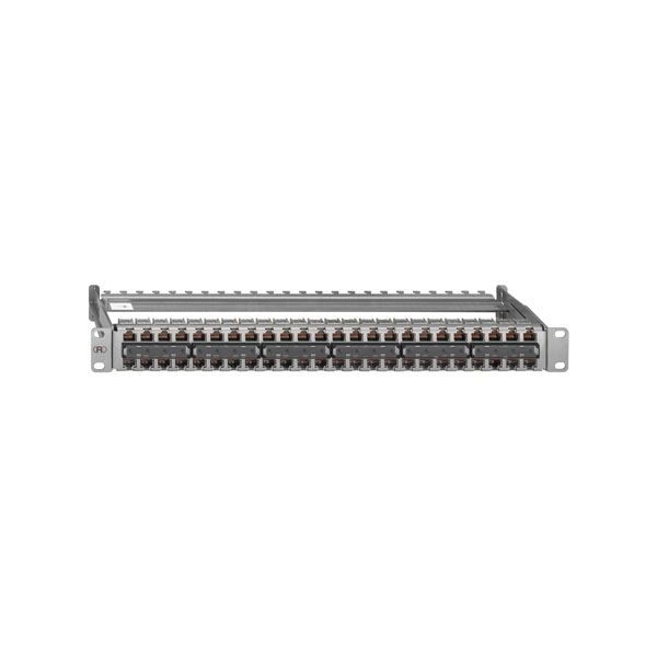 Rutenbeck 239101100 25 Gigabit-Patchpanel mit 24 Universalmodulen UM-Cat.6A iso 25/10G, geschirmt, 19"/1 HE, Direktmontage, lichtgrau