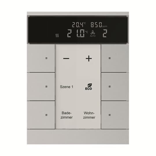 Busch-Jaeger SBC/U6.0.11-83 Raumtemperaturregler mit CO₂/Feuchte-Sensor, 6-fach mit Bedienfunktion, aluminium silber matt, Busch-Tenton