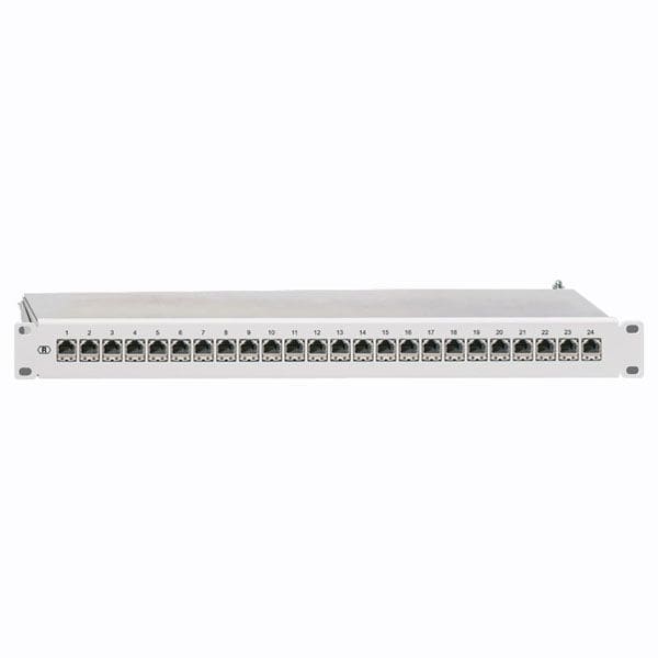 Rutenbeck 238101100 ClassEA iso-Patchpanel, geschirmt, 19"/1 HE, mit 24 RJ45-Steckbuchsen, Direktmontage, lichtgrau