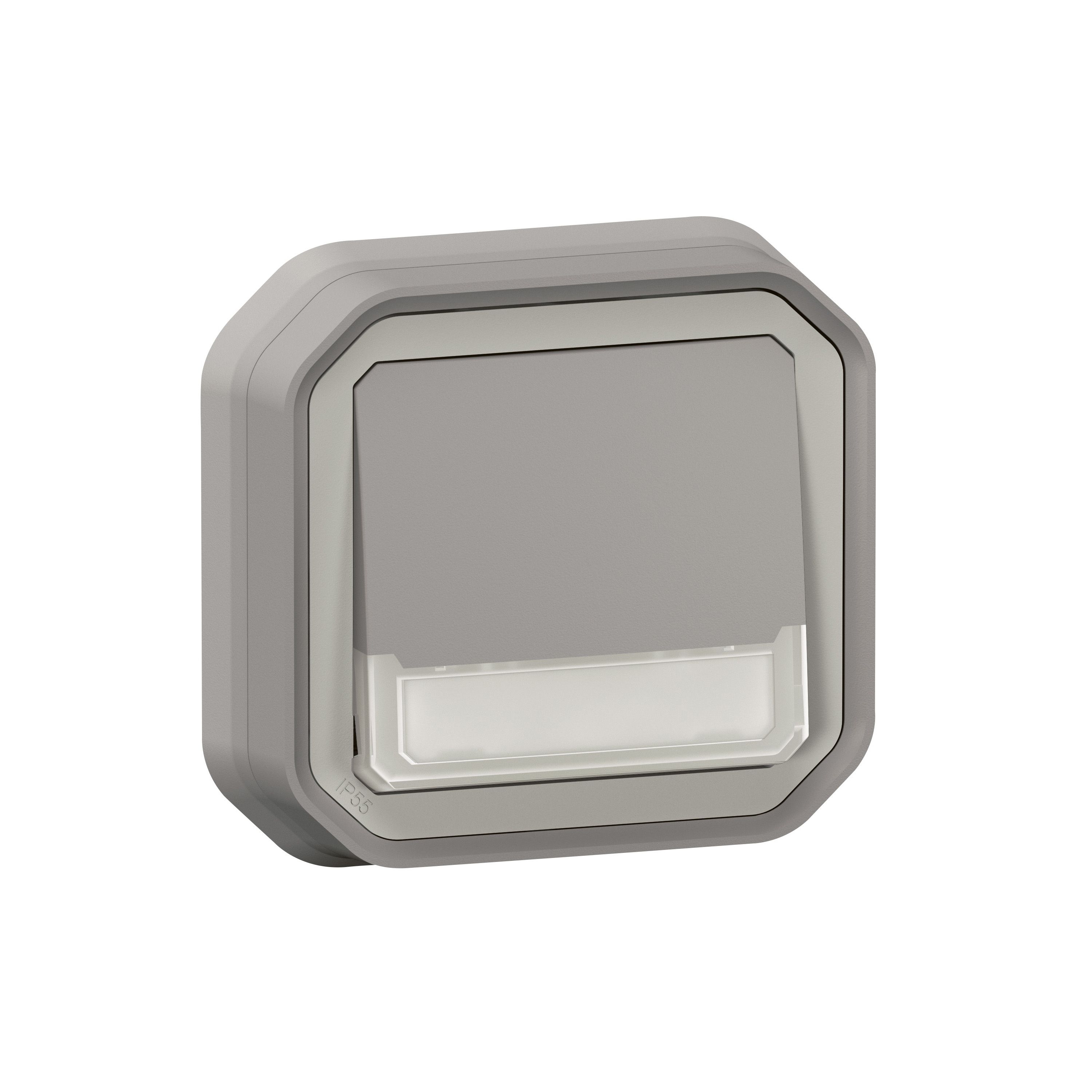 Legrand 069824L Plexo New Feuchtraum-Unterputz Taster Wechselkontakt beleuchtet mit Beschriftungsfeld, grau