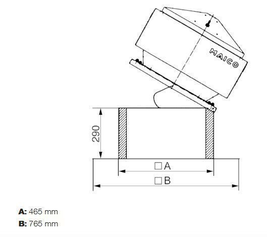 Maico SOK 18 Flachdachsockel zur Montage von Dachventilatoren, mit Kippvorrichtung zum Wegklappen des Ventilators bei Arbeiten an der Lüftungsleitung, DN 180 mm