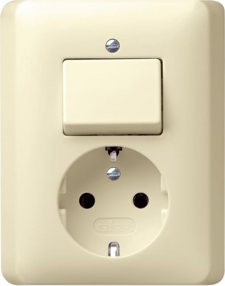 Gira 017601 Kombi Aus-Wechselschalter/Schutzkontakt-Steckdose Vollplatte, Standard 55, cremeweiß glänzend