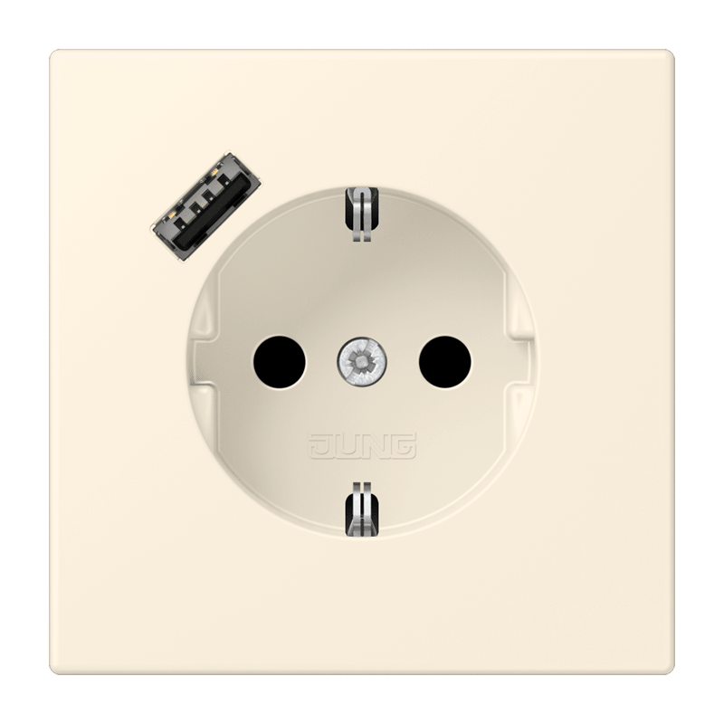 Jung LC152018A245 Schutzkontakt-Steckdose mit USB-Ladegerät Typ A, Safety+, Les Couleurs® 4320B, blanc ivoire